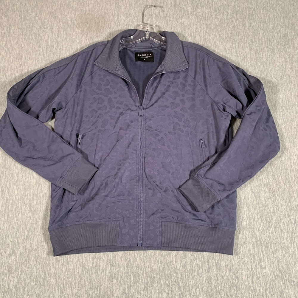 Athleta‎ Track Jacket Womens Medium Purple Leopard Print Full Zip Athletic Top